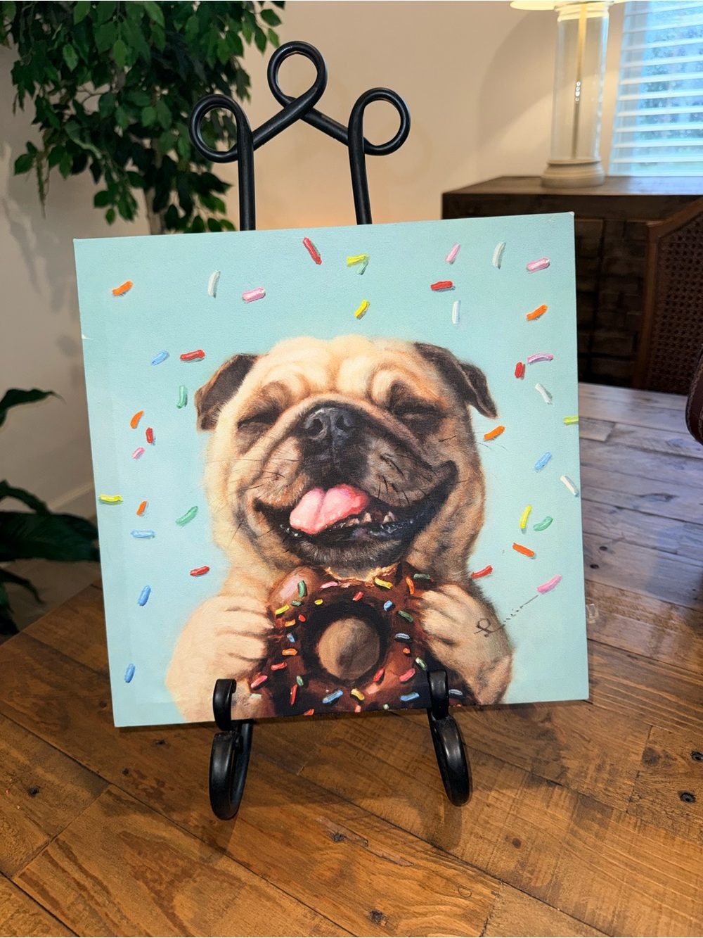 Cute Pug with Donut Canvas Art - Colorful Sprinkles 12”x12”